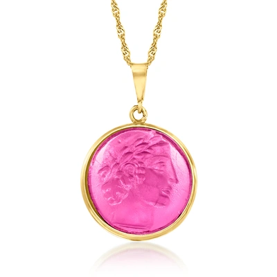 Ross-simons Italian Pink Venetian Glass Apollo Pendant Necklace In 18kt Gold Over Sterling