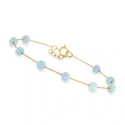 Canaria Fine Jewelry Canaria 5.75- Aquamarine Bead Station Bracelet In 10kt Yellow Gold In Blue