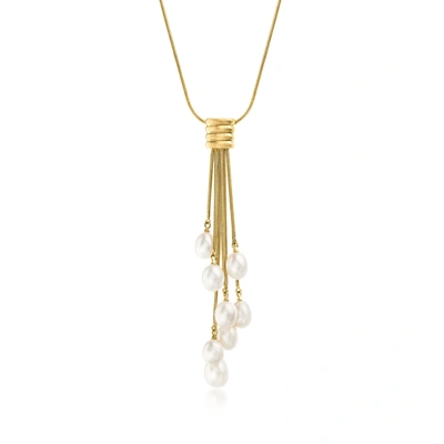Ross-simons 5.5-6.5mm Cultured Pearl Tassel Pendant Necklace In 18kt Gold Over Sterling In Silver