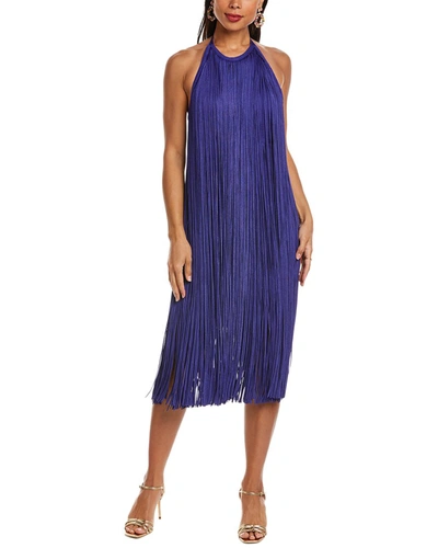 Herve Leger Fringed Halter Midi Dress In Iris