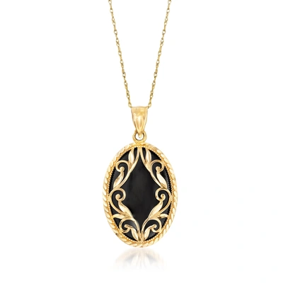 ROSS-SIMONS OVAL BLACK ONYX AND 14KT YELLOW GOLD PENDANT NECKLACE