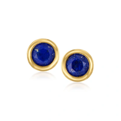 Canaria Fine Jewelry Canaria Bezel-set Lapis Stud Earrings In 10kt Yellow Gold In Blue
