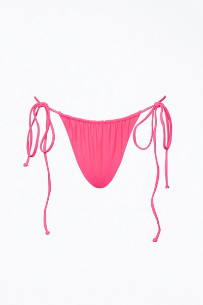 Nirvanic Barbados Ruched String Bikini Bottom In Eco Watermelon In Pink