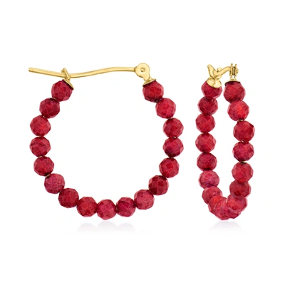 Canaria Fine Jewelry Canaria Ruby Bead Hoop Earrings In 10kt Yellow Gold In Red