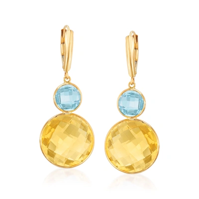 Ross-simons Citrine And Sky Blue Topaz Drop Earrings In 14kt Yellow Gold