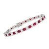 Ross-simons Simulated Ruby And Cz Tennis Bracelet In Sterling Silver In Silver