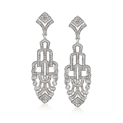 Ross-simons Diamond Art Deco-style Drop Earrings In Sterling Silver