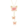 Ross-simons Italian Pink And White Enamel Butterfly Necklace In 14kt Yellow Gold In White