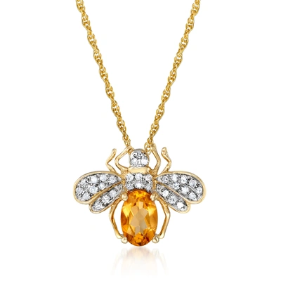 Ross-simons Citrine And . Diamond Bee Pendant Necklace In 14kt Yellow Gold