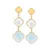 Ross-simons Italian Mother-of-pearl And Aquamarine Clover Drop Earrings In 14kt Yellow Gold In Gold