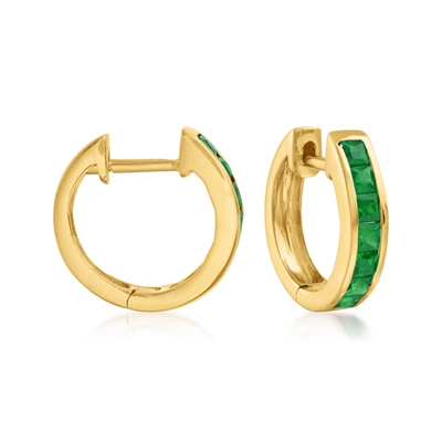 Ross-simons Square-cut Emerald Huggie Hoop Earrings In 14kt Yellow Gold In Green