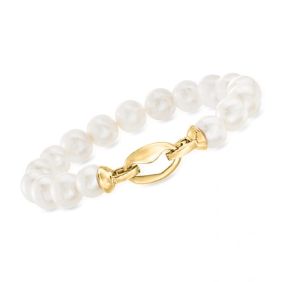Ross-simons 9-10mm Cultured Pearl Link Bracelet In 18kt Gold Over Sterling In Multi
