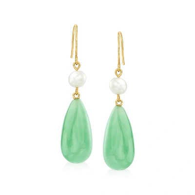Canaria Fine Jewelry Canaria Jade And 5-5.5mm Cultured Pearl Drop Earrings In 10kt Yellow Gold In Green