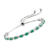 Ross-simons Emerald Bolo Bracelet With Diamond Accents In Sterling Silver In Silver