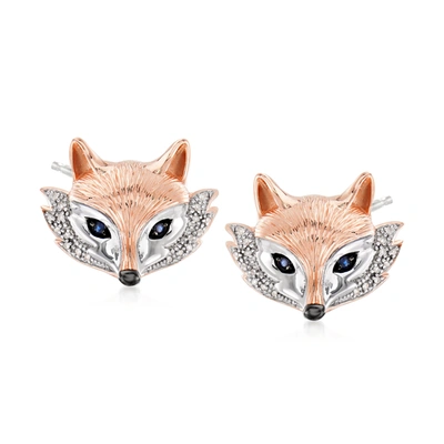 Ross-simons Sapphire And . Diamond Fox Earrings In 2-tone Sterling Silver In Gold