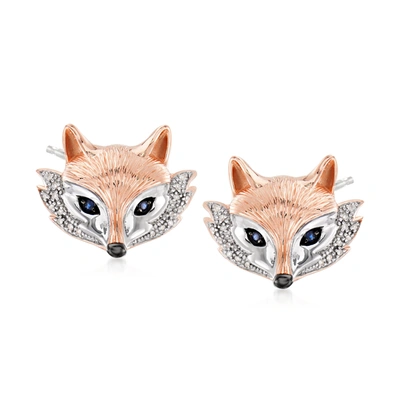 Ross-simons Sapphire And . Diamond Fox Earrings In 2-tone Sterling Silver In White