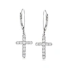 Ross-simons Diamond Cross Drop Earrings In 14kt White Gold In Silver
