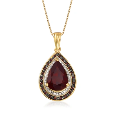 Ross-simons Garnet And . Red And White Diamond Pendant Necklace In 18kt Gold Over Sterling