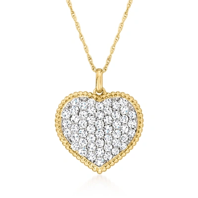 Ross-simons Pave Diamond Heart Pendant Necklace In 14kt Yellow Gold In Silver