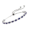 Ross-simons Sapphire Bolo Bracelet With Diamond Accents In Sterling Silver In Silver