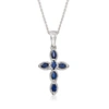 Ross-simons Marquise Sapphire Cross Pendant Necklace In Sterling Silver In Silver
