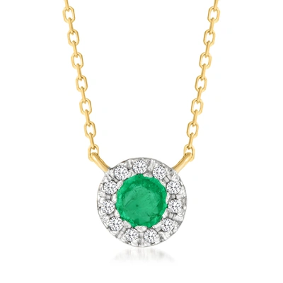 Rs Pure Ross-simons Emerald Necklace With Diamond Accents In 14kt Yellow Gold In Green