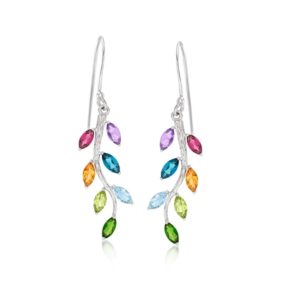 Ross-simons Multi-gemstone Vine Drop Earrings In Sterling Silver