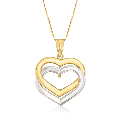 Ross-simons 14kt 2-tone Gold Interlocking Hearts Pendant Necklace In Silver