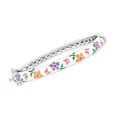 Ross-simons Multicolored Enamel Flower Bangle Bracelet In Sterling Silver In Pink