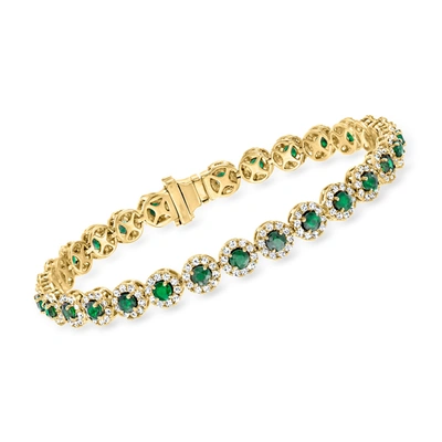 Ross-simons Emerald And Diamond Tennis Bracelet In 14kt Yellow Gold In Green