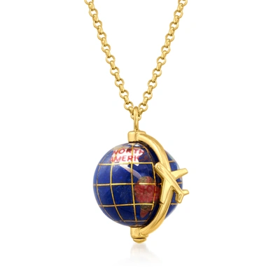Ross-simons Italian Multi-gemstone World Travel Globe Pendant Necklace In 18kt Gold Over Sterling