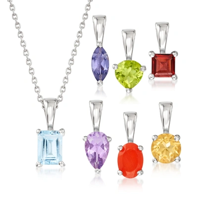 Ross-simons Multi-gem Jewelry Set: Necklace And 7 Pendants In Sterling Silver