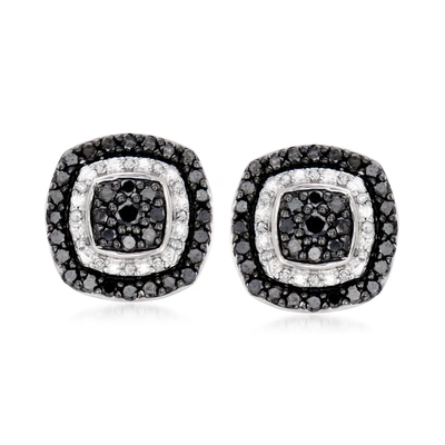 Ross-simons Black And White Diamond Earrings In Sterling Silver
