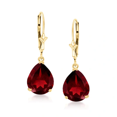 Ross-simons Pear-shaped Garnet Drop Earrings In 14kt Yellow Gold In Red