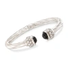 Ross-simons Italian Black Onyx And Cz Twisted Cuff Bracelet In Sterling Silver In Silver