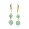 Ross-simons Jade Double-bead Drop Earrings In 14kt Yellow Gold In Green