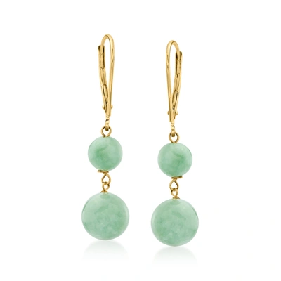 Ross-simons Jade Double-bead Drop Earrings In 14kt Yellow Gold In Green