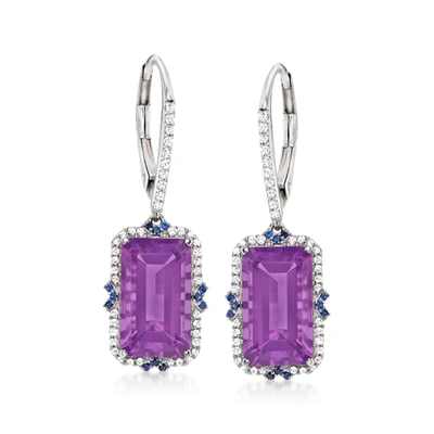 Ross-simons Amethyst And . Diamond Drop Earrings With Sapphire Accents In 14kt White Gold In Purple