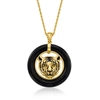 Ross-simons Black Agate Tiger Pendant Necklace With Black Enamel In 18kt Gold Over Sterling In Black