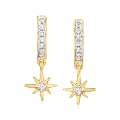 Canaria Fine Jewelry Canaria Diamond North Star Hoop Drop Earrings In 10kt Yellow Gold In Silver