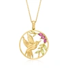 Ross-simons Peridot And . Rhodolite Garnet Hummingbird Pendant Necklace In 18kt Gold Over Sterling In Pink