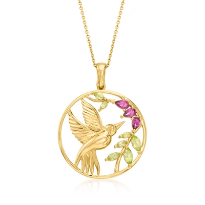 Ross-simons Peridot And . Rhodolite Garnet Hummingbird Pendant Necklace In 18kt Gold Over Sterling In Pink