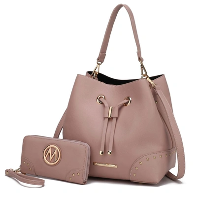 Mkf Collection By Mia K Callie Solid Bucket Bag With Matching Wallet In Pink