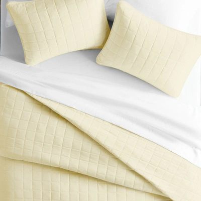 Ienjoy Home Square Stitch Yellow Quilt Coverlet Set Contemporary Ultra Soft Microfiber Bedding