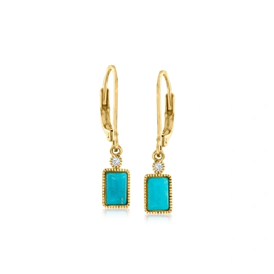 Rs Pure Ross-simons Turquoise Drop Earrings In 14kt Yellow Gold In Blue