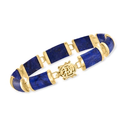 Ross-simons Lapis And 14kt Yellow Gold "good Fortune" Chinese Character Bracelet In Blue