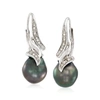 Ross-simons 9-9.5mm Black Cultured Tahitian Pearl Drop Earrings With Diamond Accents In Sterling Silver In Black
