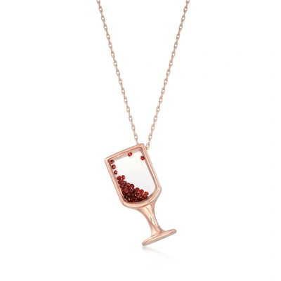 Ross-simons Garnet Wine Glass Pendant Necklace In 14kt Rose Gold In Pink