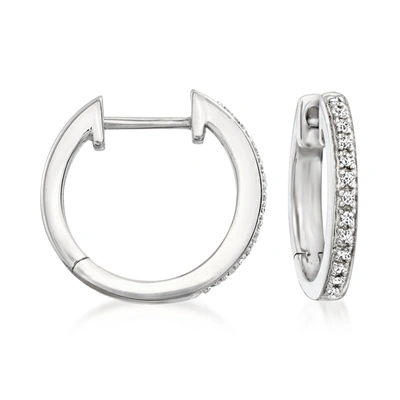 Ross-simons Sterling Silver Small Hoop Earrings With Diamond Accents