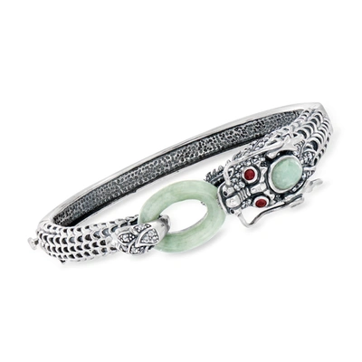 Ross-simons Jade, White Topaz And . Ruby Dragon Bangle Bracelet In Sterling Silver In Green